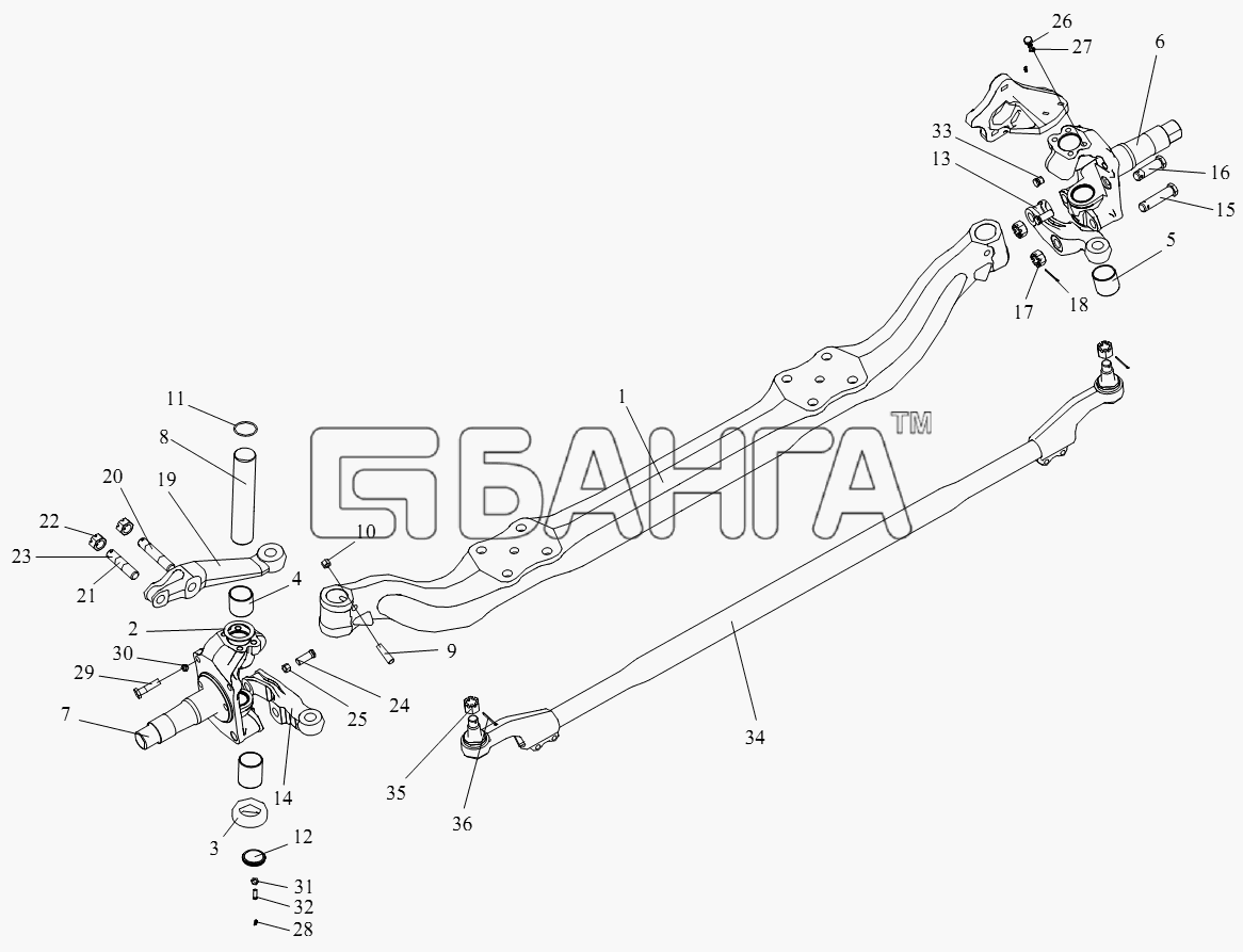 FAW CA-4250 (P66K2T1A1EX) Схема Передняя ось и поперечный рычаг-188