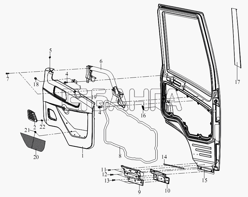 FAW CA-3252 (P2K2BT1A) Схема Интерьер двери-35 banga.ua