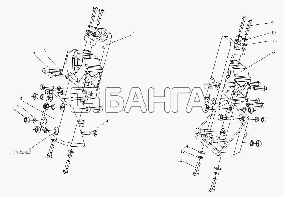 FAW CA-3252 (P2K2BT1A) Схема Задняя подвеска двигателя-69 banga.ua