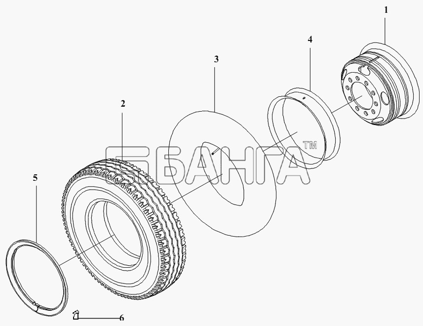 FAW CA-3252 (P2K2BT1A) Схема Колеса и шины-142 banga.ua