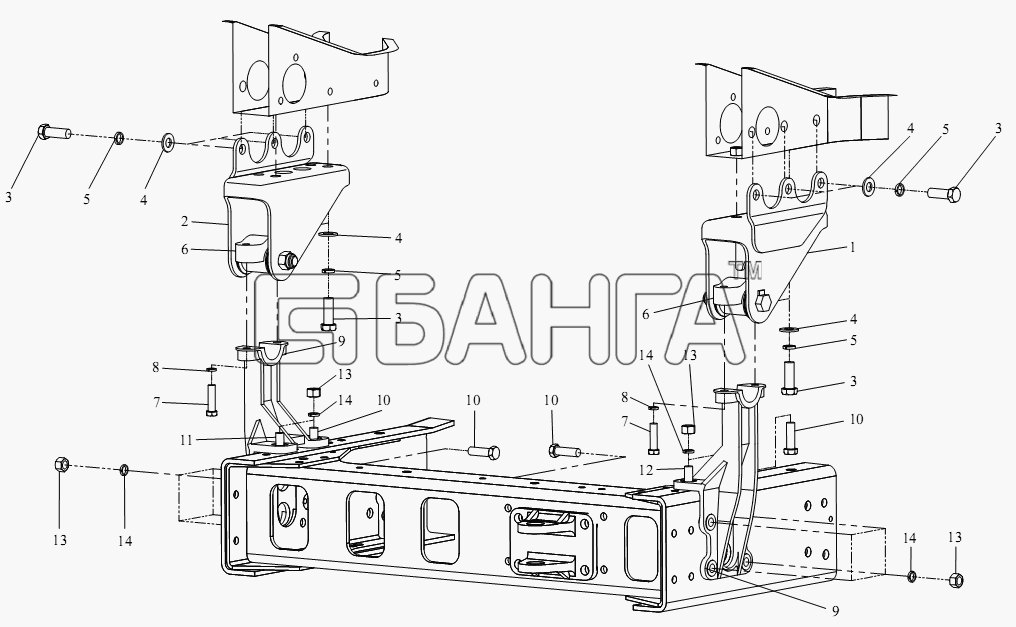 FAW CA-3252 (P2K2BT1A) Схема Передняя подвеска кабины-4 banga.ua