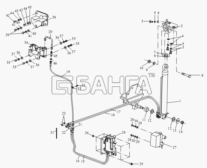 FAW CA-3252 (P2K2BT1A) Схема Гидравлическая опора и управляющий