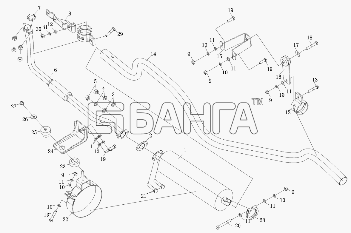 Foton Foton-BJ1039 Схема Выхлопная система-25 banga.ua
