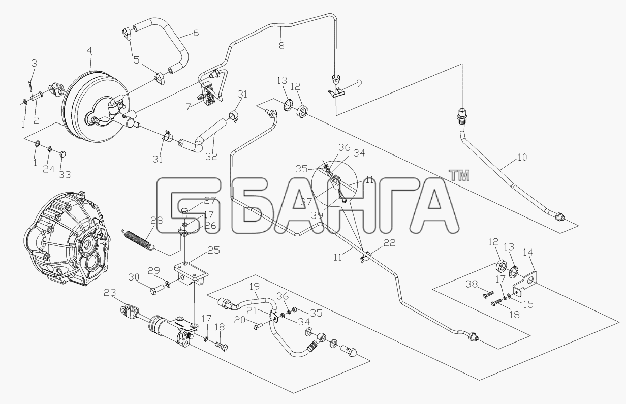 Foton Foton-BJ1039 Схема Механизм управления сцеплением-34 banga.ua