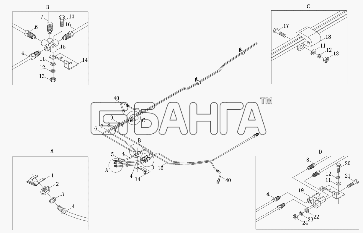Foton Foton-BJ1039 Схема Трубопроводы тормозной системы-78 banga.ua