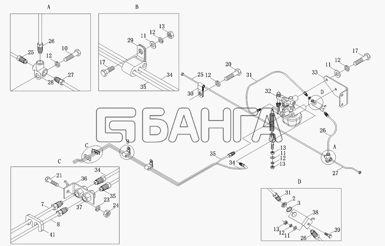 Foton Foton-BJ1039 Схема Трубопроводы тормозной системы-79 banga.ua