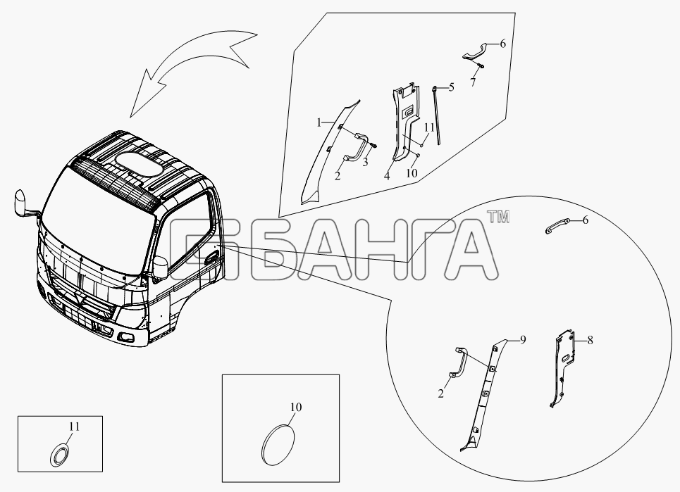 Foton BJ1041 BJ1069 (Ollin) Схема 1SB1805410107 Агрегат боковой