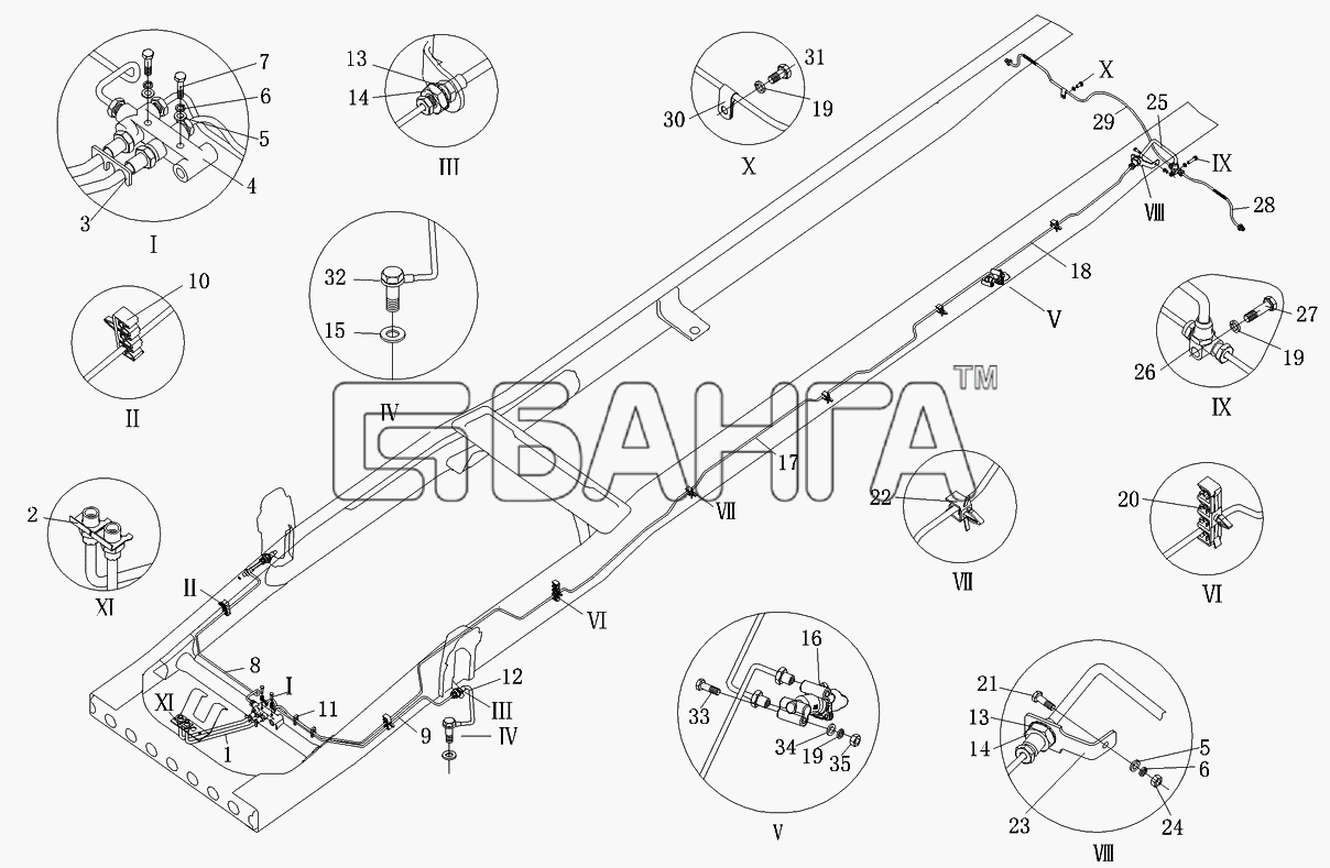 Foton Foton-BJ1049 Схема Трубопроводы тормозной системы-84 banga.ua