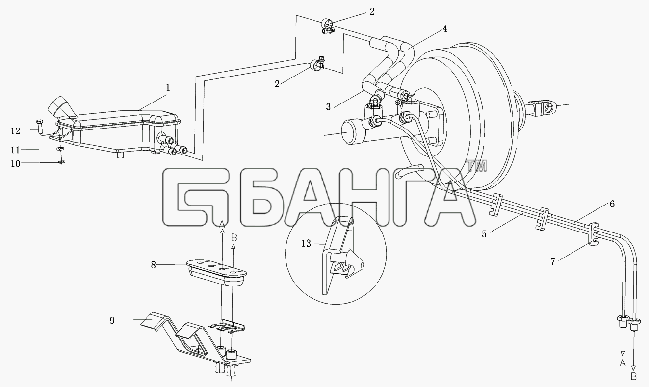 Foton Foton-BJ1049 Схема Трубопроводы тормозной системы-85 banga.ua