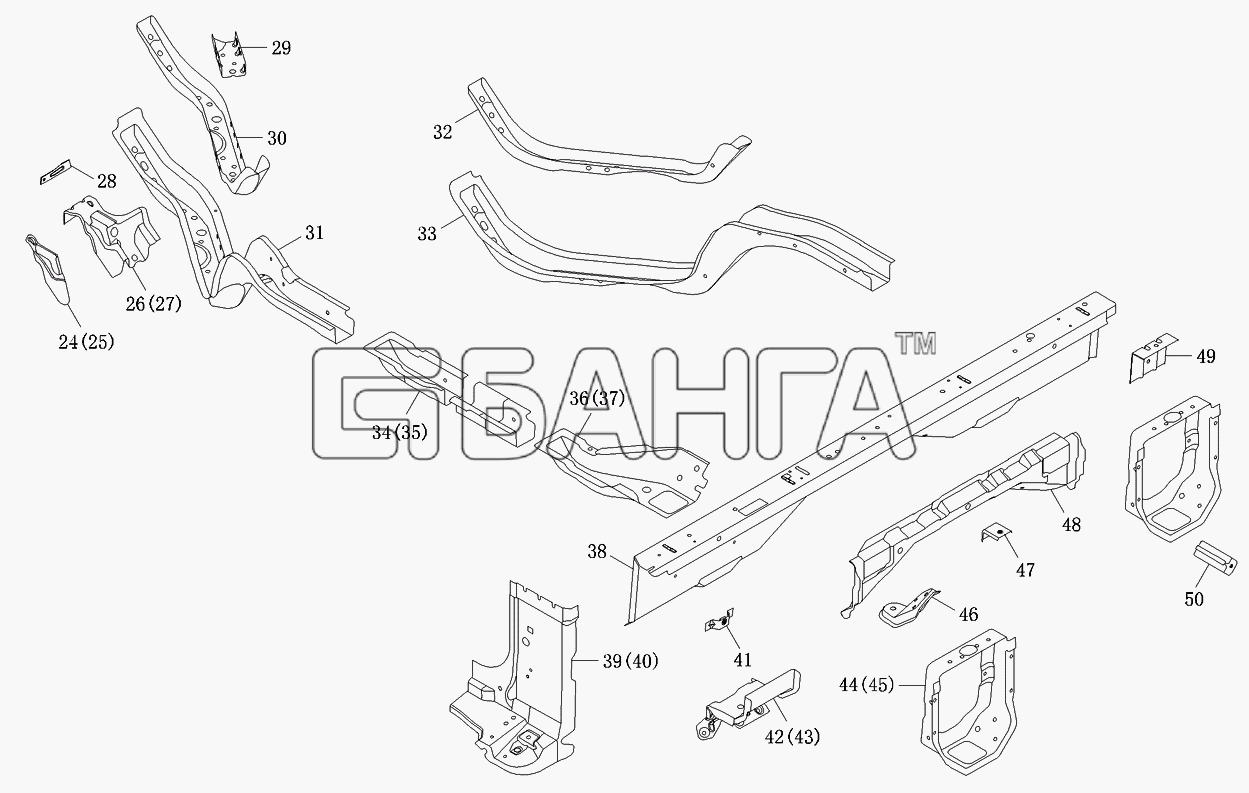 Foton Foton-BJ1049 Схема Пол 1-рядной кабины-126 banga.ua