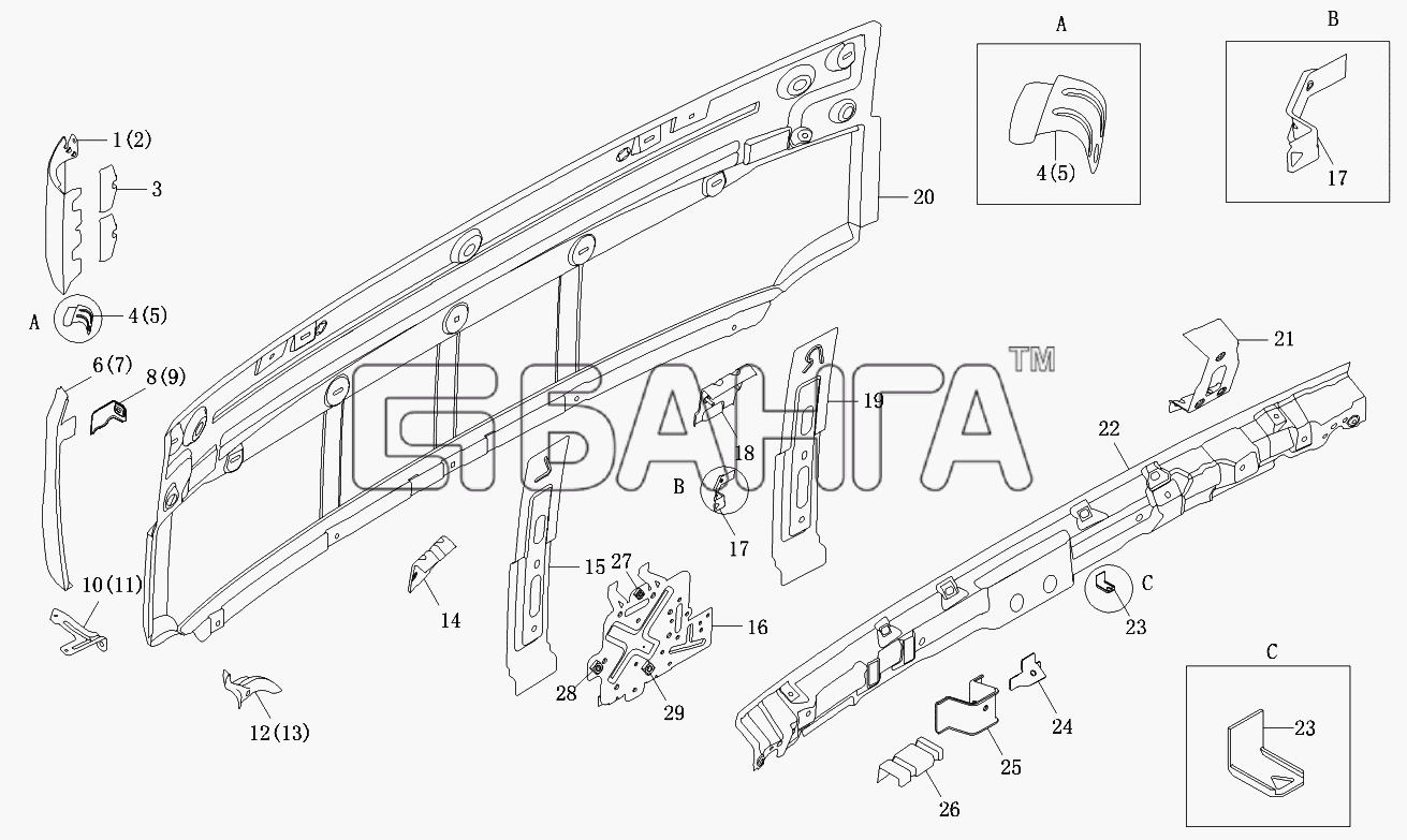 Foton Foton-BJ1069 Схема Панель передняя-155 banga.ua