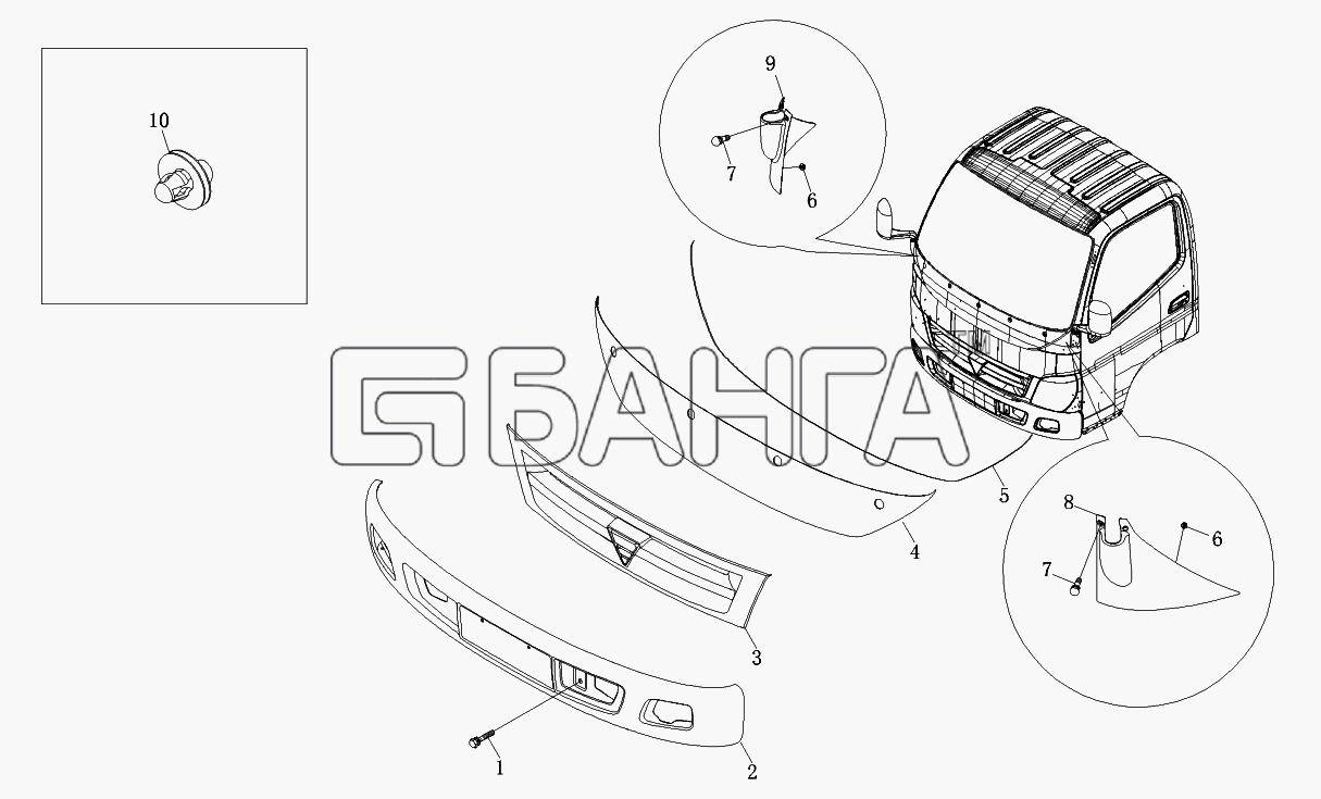 Foton Foton-BJ1069 Схема Аксессуары передней панели-169 banga.ua