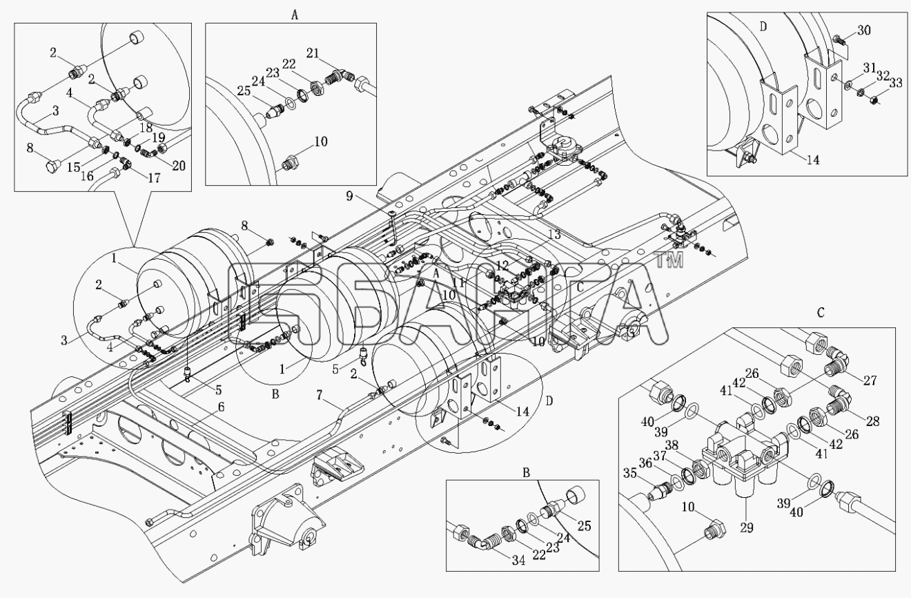 Foton Foton-BJ1099 Схема Трубопроводы тормозной системы-107 banga.ua