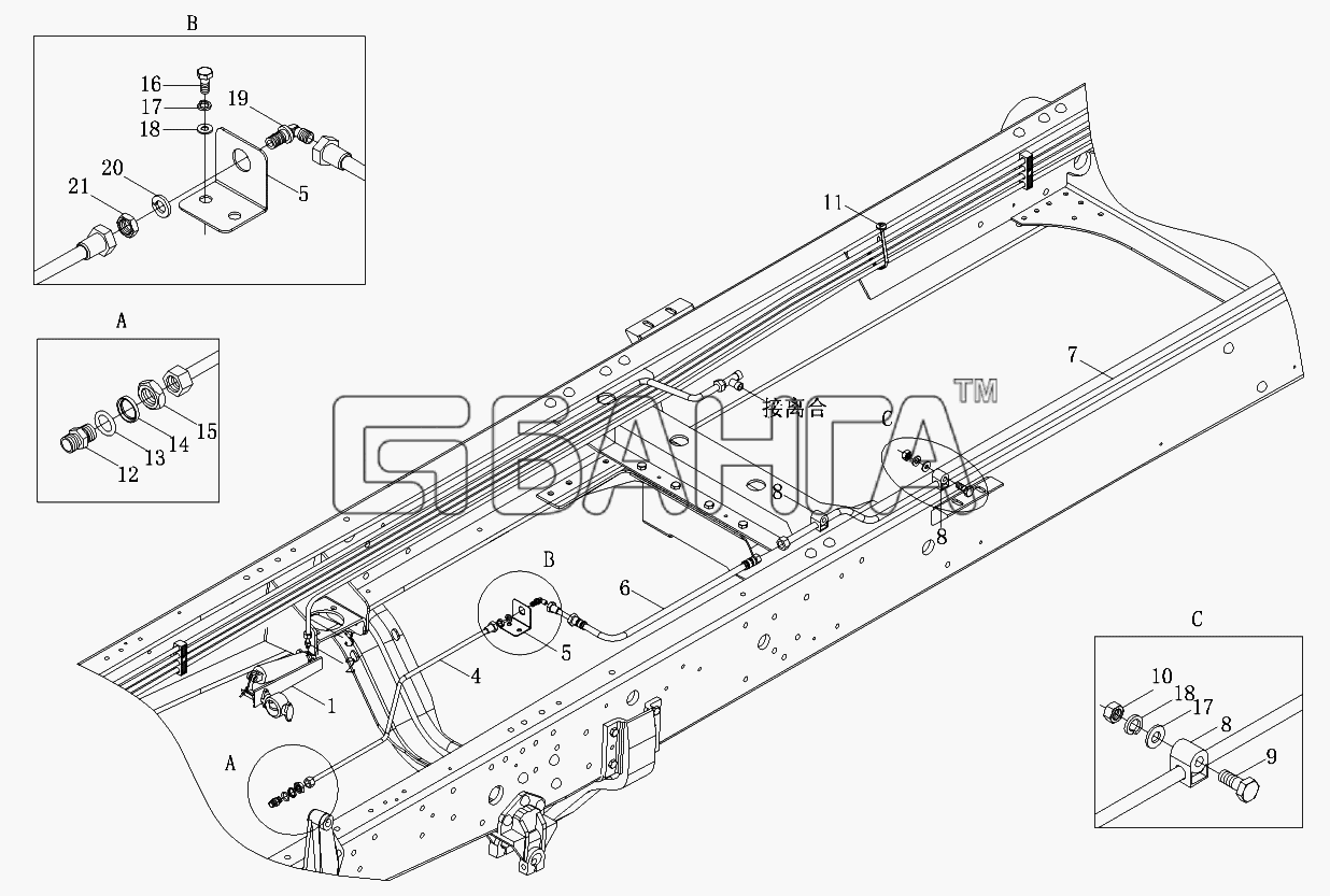 Foton Foton-BJ1099 Схема Трубопроводы тормозной системы-110 banga.ua