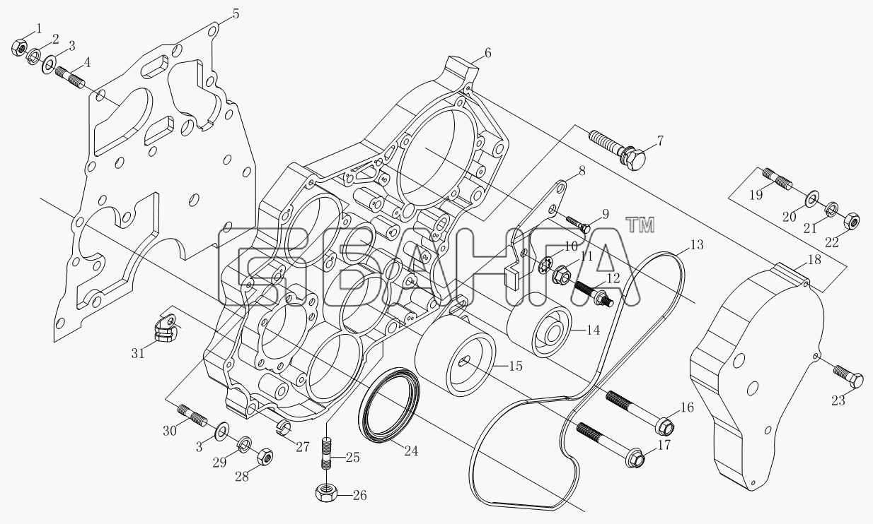 Foton BJ1039 BJ1049 (Aumark III) Схема Двигатель в сборе (ленточная
