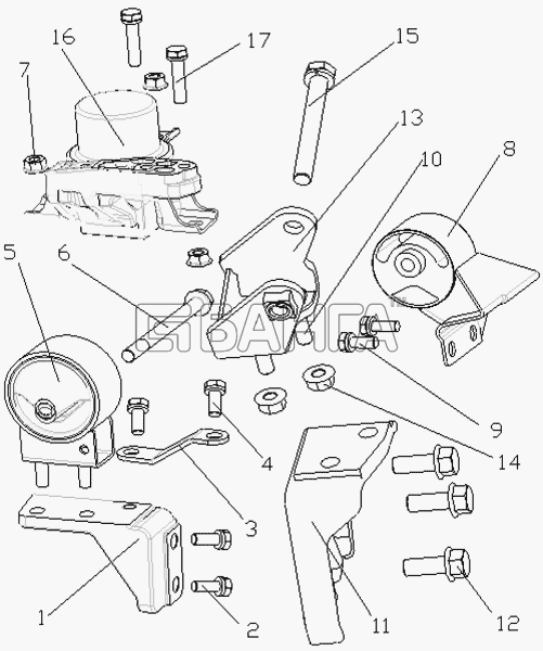 Geely Geely CK Схема ENGINE MOUNTING ASSY (13L NEW)-82 banga.ua
