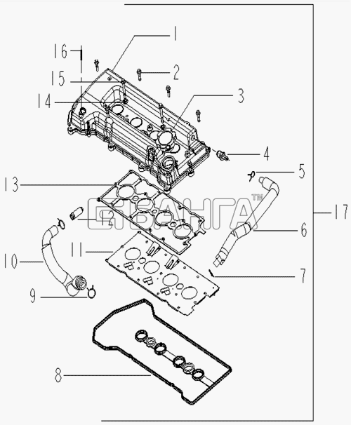 Geely Geely FC Схема CYLINDER HEAD COVER COMPONENTS-76 banga.ua