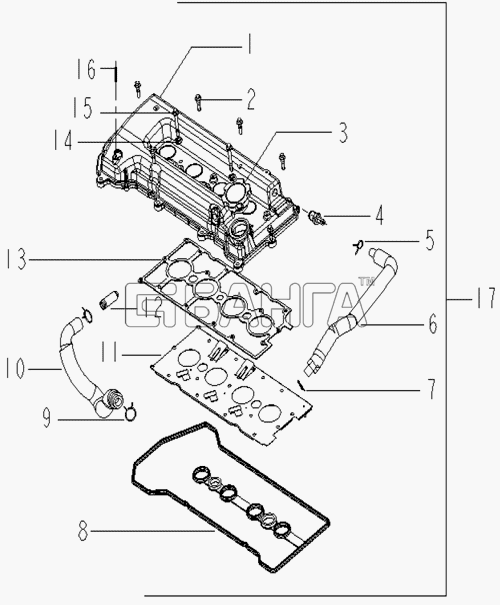 Geely Geely FC Схема CYLINDER HEAD COVER COMPONENTS-105 banga.ua