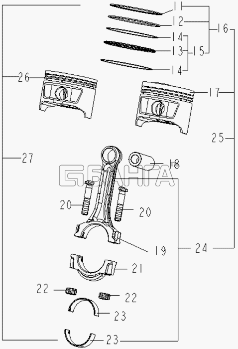 Geely Geely MK Схема PISTON CONNECTING ROD COMPONETS-88 banga.ua