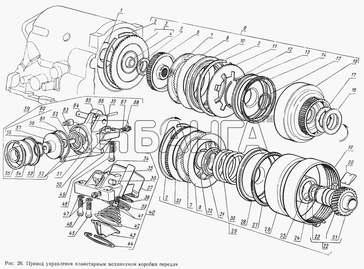 ГАЗ ГАЗ-14 (Чайка) Схема Привод управления планетарным механизмом