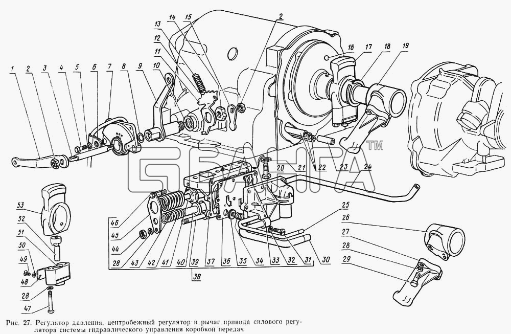 ГАЗ ГАЗ-14 (Чайка) Схема Регулятор давления центробежный регулятор и