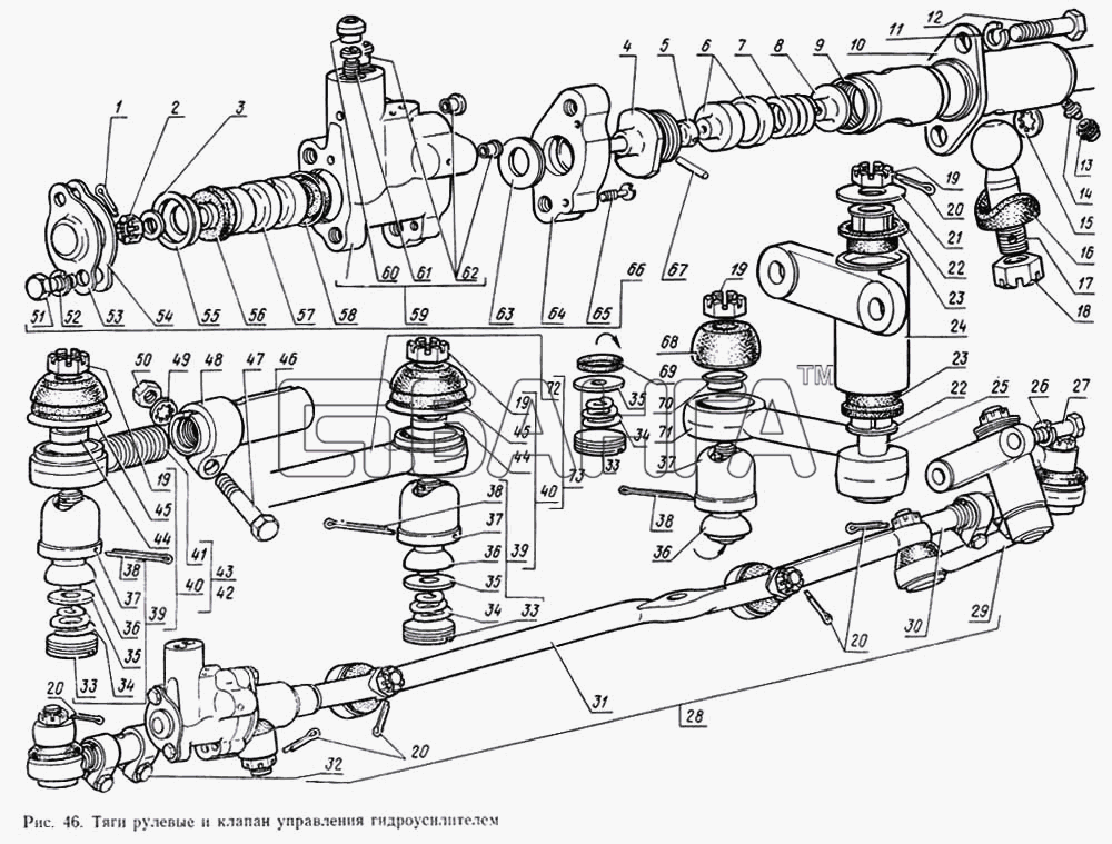 ГАЗ ГАЗ-14 (Чайка) Схема Тяги рулевые и клапан управления banga.ua