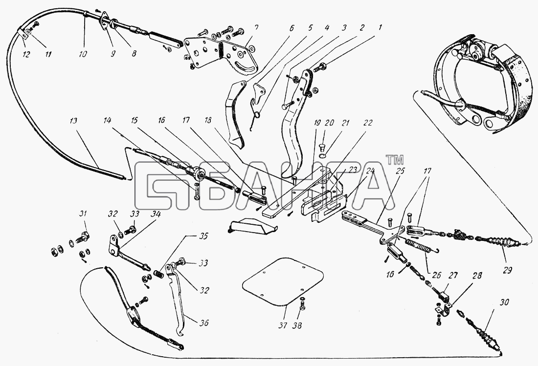 ГАЗ М20 Победа Схема Управление ручным тормозом-100 banga.ua