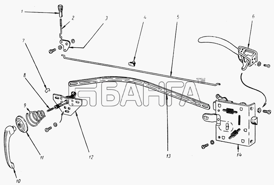 ГАЗ М20 Победа Схема Замок и ручки задней двери-22 banga.ua