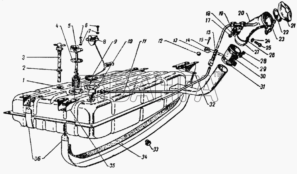 ГАЗ ГАЗ-21 Схема Бак бензиновый-36 banga.ua