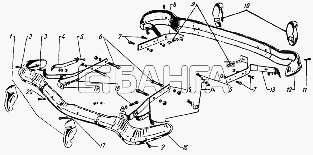 ГАЗ ГАЗ-21 Схема Передние и задние буферы-67 banga.ua