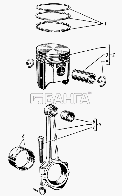 ГАЗ ГАЗ-21 (каталог 69 г.) Схема Поршни и шатуны-64 banga.ua