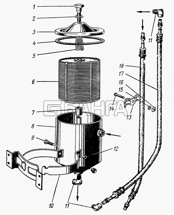 ГАЗ ГАЗ-21 (каталог 69 г.) Схема Масляный фильтр тонкой очистки-68