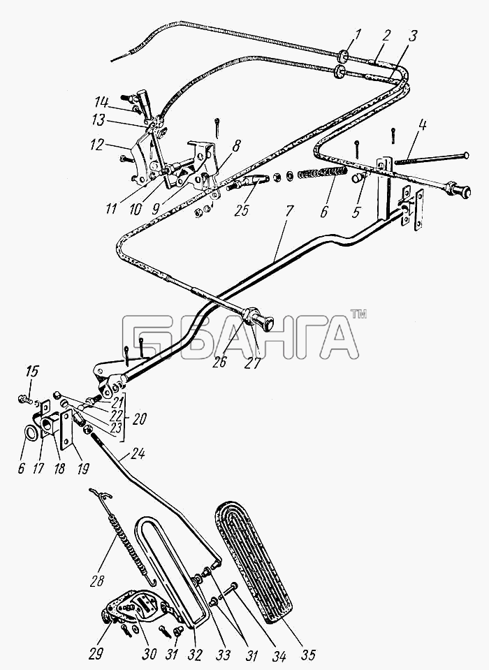ГАЗ ГАЗ-21 (каталог 69 г.) Схема Привод управления дроссельной и