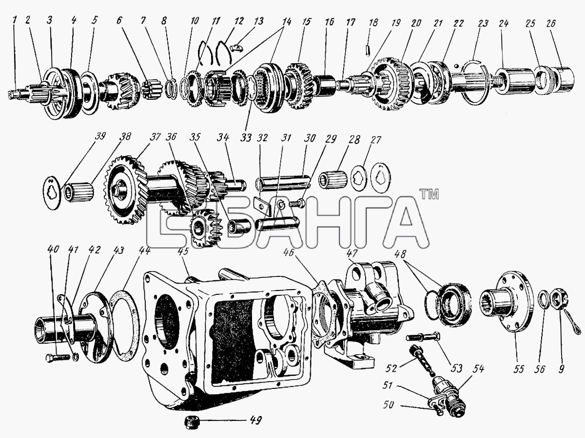 ГАЗ ГАЗ-21 (каталог 69 г.) Схема Коробка передач-88 banga.ua