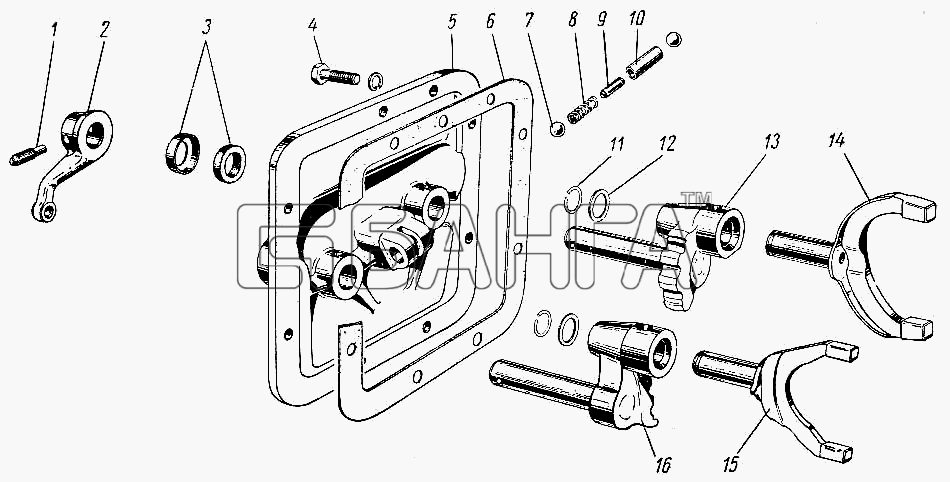 ГАЗ ГАЗ-21 (каталог 69 г.) Схема Механизм переключения передач-89