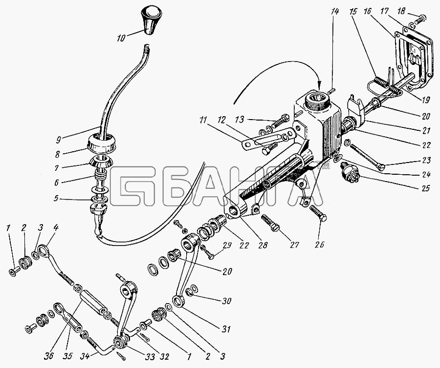 ГАЗ ГАЗ-21 (каталог 69 г.) Схема Управление коробкой передач (для
