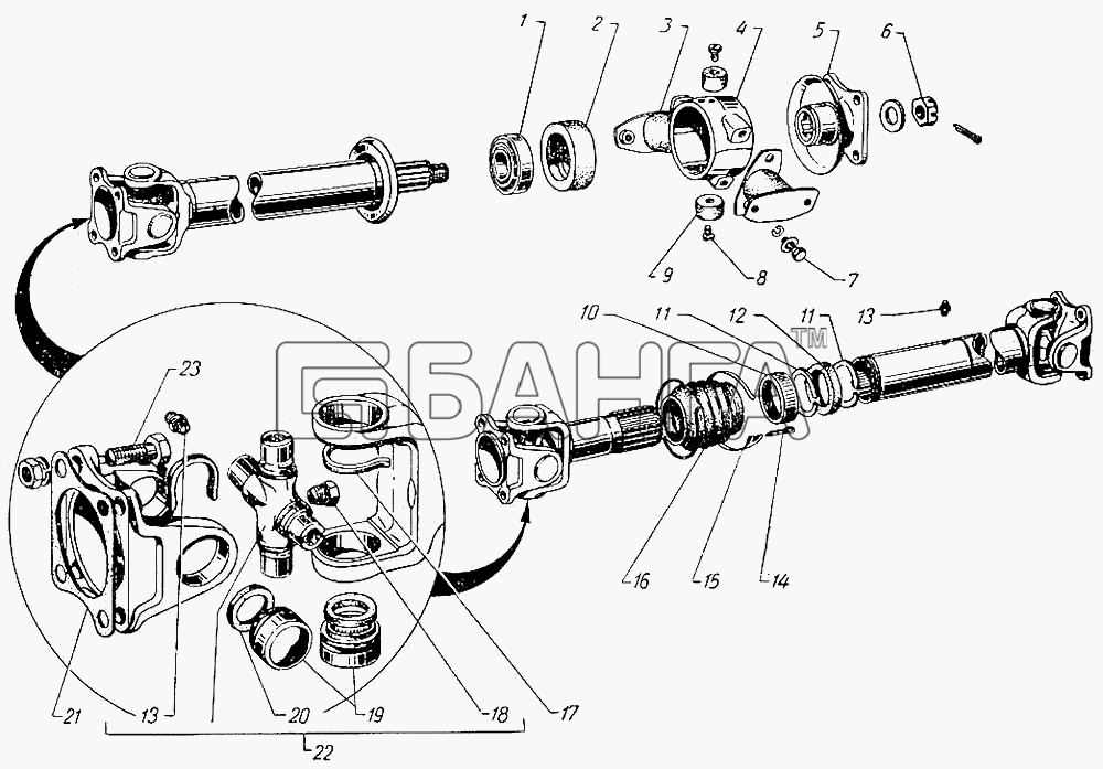 ГАЗ ГАЗ-21 (каталог 69 г.) Схема Карданные валы-93 banga.ua