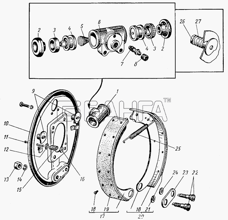 ГАЗ ГАЗ-21 (каталог 69 г.) Схема Задние ножные тормоза-115 banga.ua