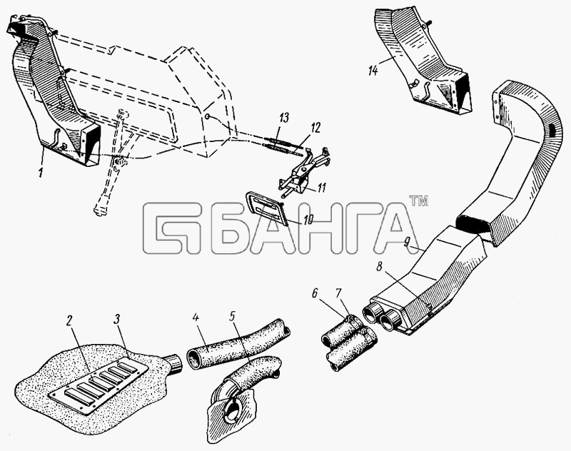 ГАЗ ГАЗ-21 (каталог 69 г.) Схема Привод вентиляции передка и
