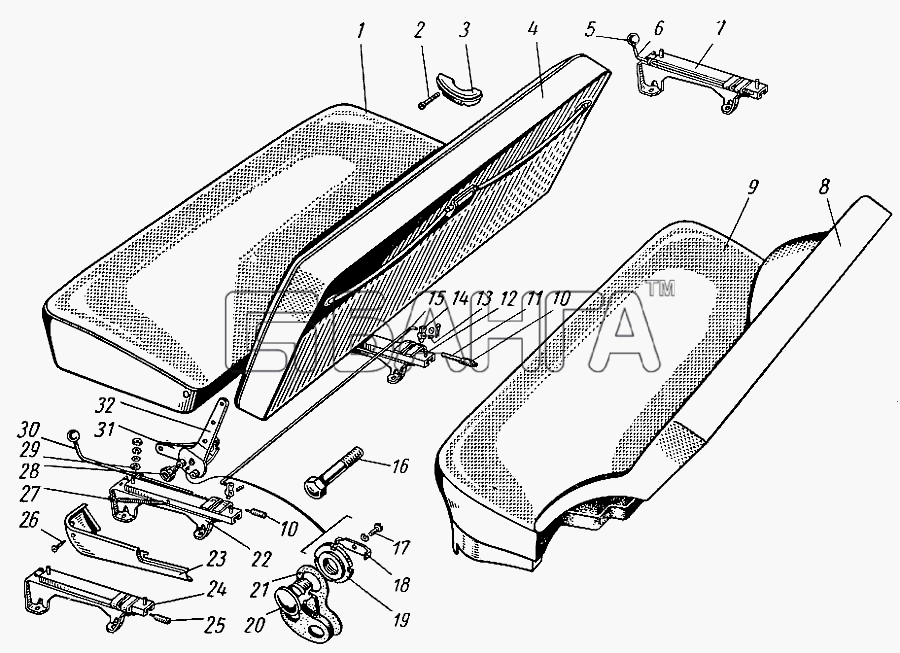 ГАЗ ГАЗ-21 (каталог 69 г.) Схема Переднее и заднее сиденья-44 banga.ua