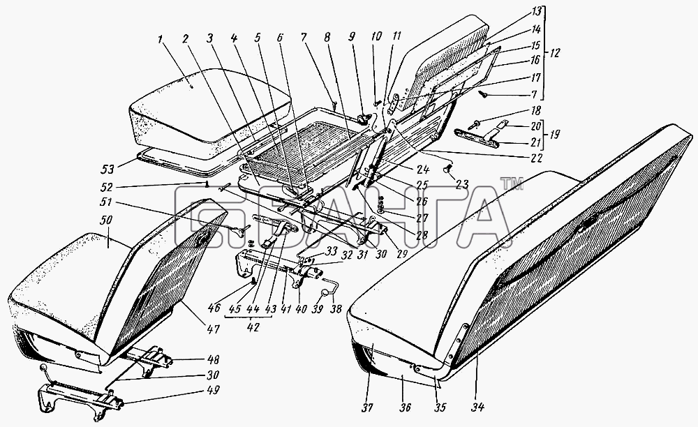 ГАЗ ГАЗ-21 (каталог 69 г.) Схема Передние сиденья (для модели