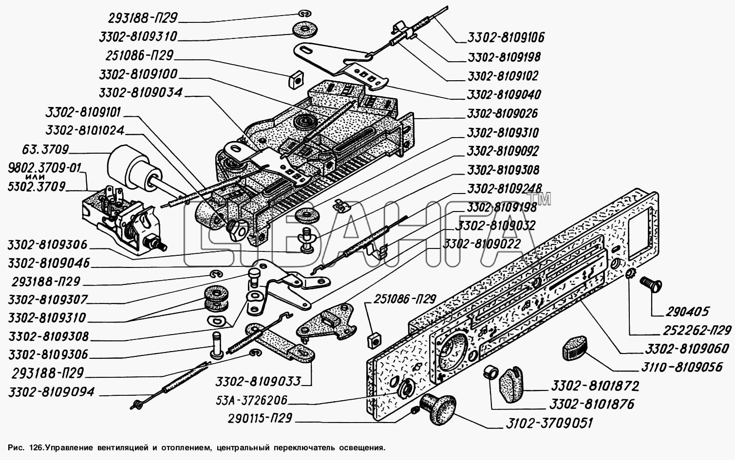 ГАЗ ГАЗ-2217 (Соболь) Схема Управление вентиляцией и отоплением