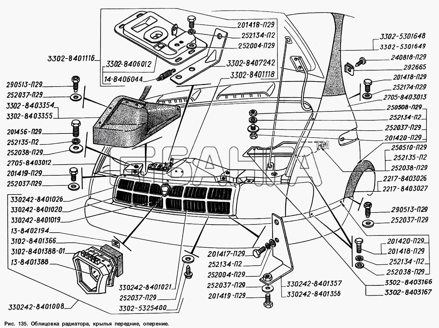 ГАЗ ГАЗ-2217 (Соболь) Схема Облицовка радиатора крылья передние