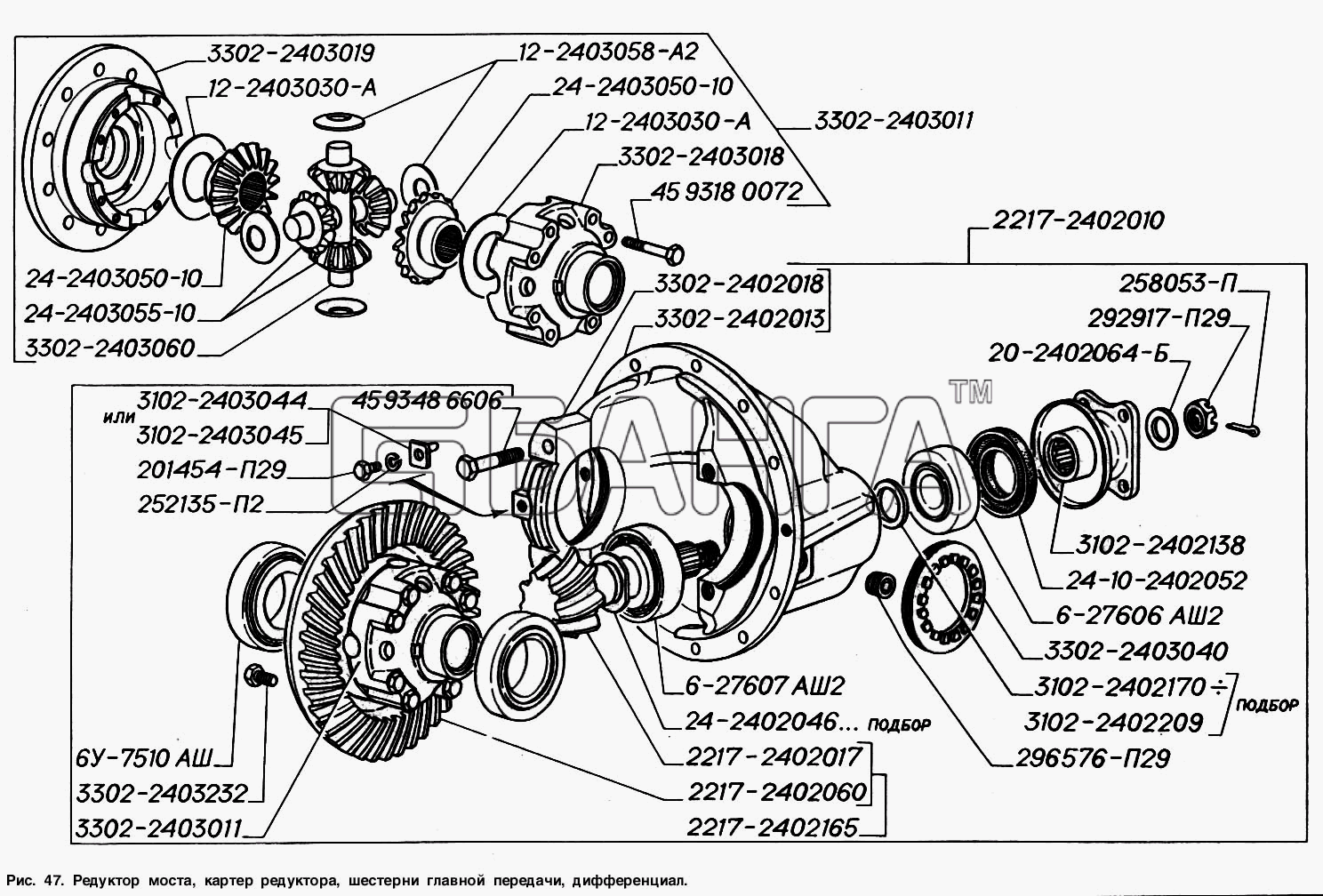 ГАЗ ГАЗ-2217 (Соболь) Схема Редуктор моста картер редуктора шестерни