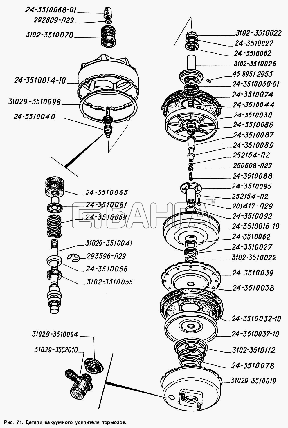 ГАЗ ГАЗ-2217 (Соболь) Схема Детали вакуумного усилителя тормозов-145