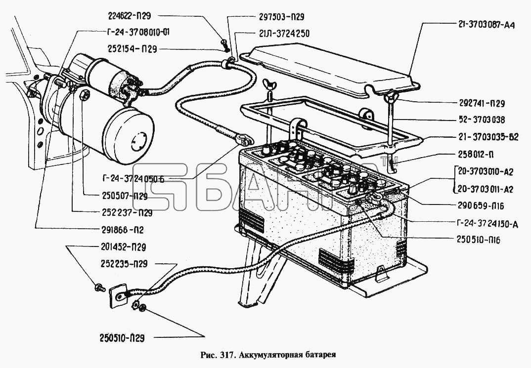 ГАЗ ГАЗ-24 Схема Аккумуляторная батарея-139 banga.ua