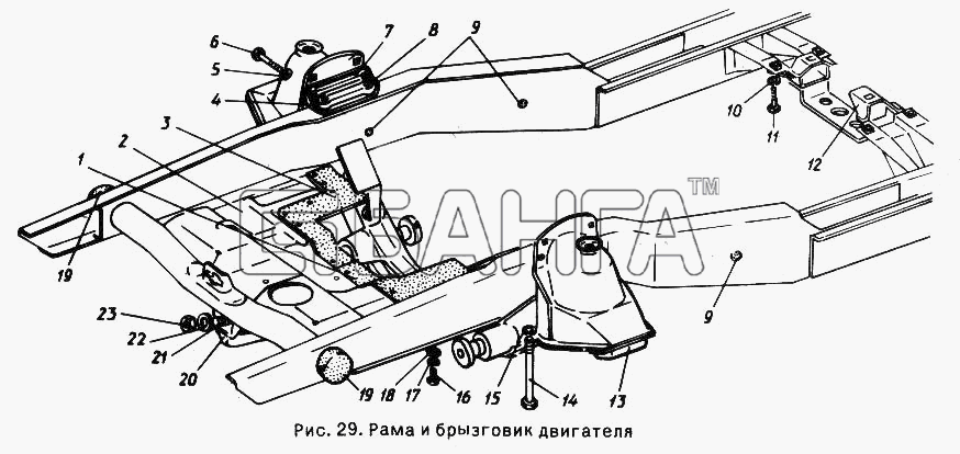 ГАЗ ГАЗ-24-10 Схема Рама и брызговик двигателя-78 banga.ua