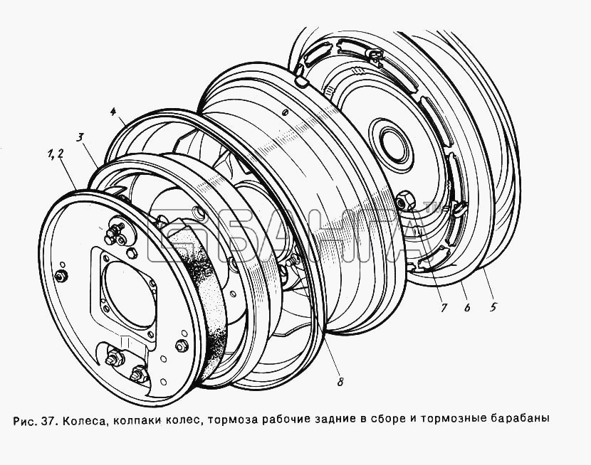 ГАЗ ГАЗ-24-10 Схема Колеса колпаки колес Тормоза рабочие задние