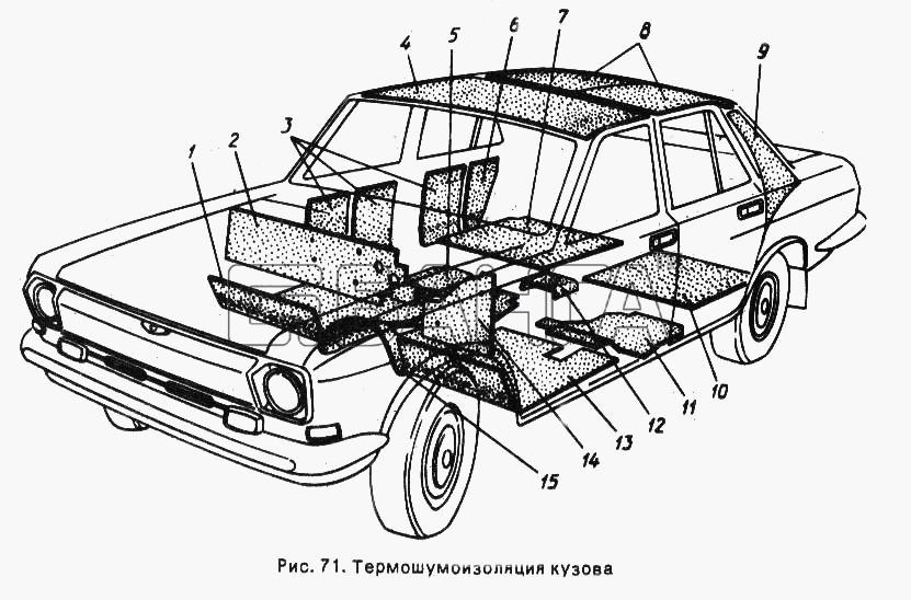ГАЗ ГАЗ-24-10 Схема Термошумоизоляция кузова-4 banga.ua