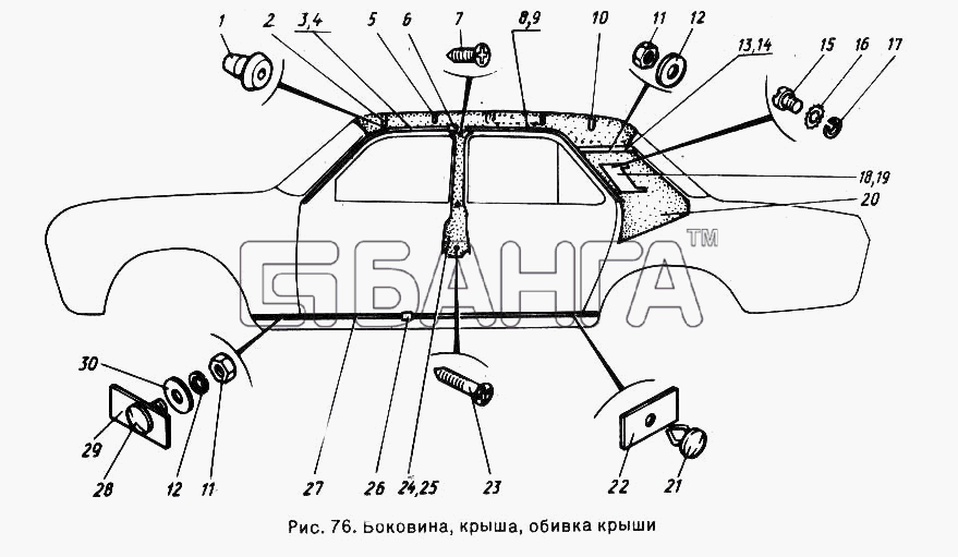ГАЗ ГАЗ-24-10 Схема Боковина крыша обивка крыши-12 banga.ua